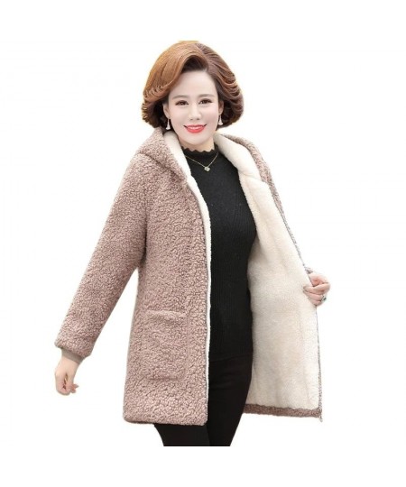 6XL Middle-aged Elderly Women's Lamb Wool Coat 2023 Winter Plus Velvet Cotton Jacket Loose Mid-length Female Hooded Overcoat ...