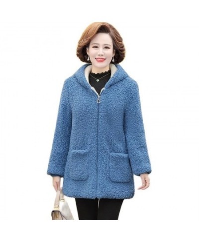 6XL Middle-aged Elderly Women's Lamb Wool Coat 2023 Winter Plus Velvet Cotton Jacket Loose Mid-length Female Hooded Overcoat ...