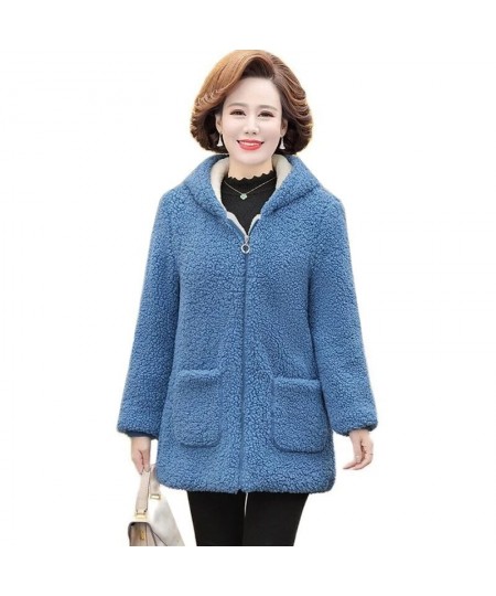 6XL Middle-aged Elderly Women's Lamb Wool Coat 2023 Winter Plus Velvet Cotton Jacket Loose Mid-length Female Hooded Overcoat ...