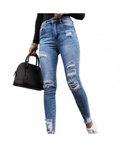 2023 Summer Vintage Long Pants Sexy Slim Ripped Hole High Waist Cowboy Denim Trousers Skinny Women Jeans Daily Life Pencil $4...