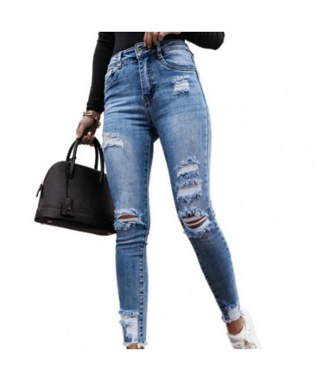 2023 Summer Vintage Long Pants Sexy Slim Ripped Hole High Waist Cowboy Denim Trousers Skinny Women Jeans Daily Life Pencil $4...