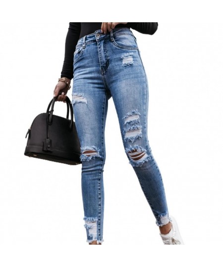 2023 Summer Vintage Long Pants Sexy Slim Ripped Hole High Waist Cowboy Denim Trousers Skinny Women Jeans Daily Life Pencil $4...