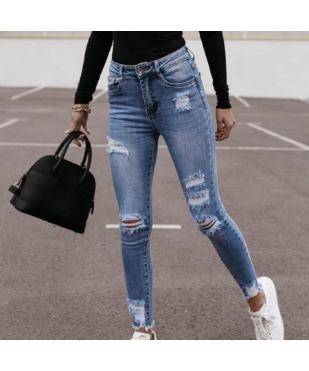 2023 Summer Vintage Long Pants Sexy Slim Ripped Hole High Waist Cowboy Denim Trousers Skinny Women Jeans Daily Life Pencil $4...