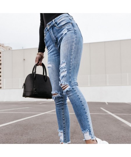 2023 Summer Vintage Long Pants Sexy Slim Ripped Hole High Waist Cowboy Denim Trousers Skinny Women Jeans Daily Life Pencil $4...