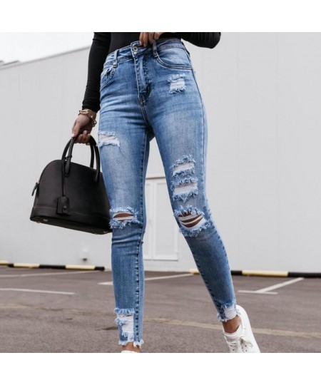 2023 Summer Vintage Long Pants Sexy Slim Ripped Hole High Waist Cowboy Denim Trousers Skinny Women Jeans Daily Life Pencil $4...