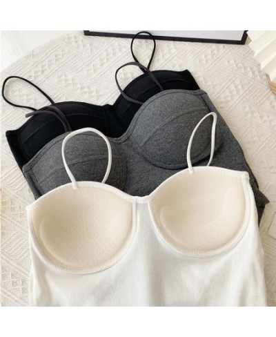 Summer Bra Cotton Crop Tops Chest Padded Spaghetti Strap Vest Top for Women Sexy Slim Shoulder Sleeveless Camisole Underwear ...