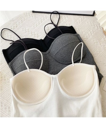 Summer Bra Cotton Crop Tops Chest Padded Spaghetti Strap Vest Top for Women Sexy Slim Shoulder Sleeveless Camisole Underwear ...