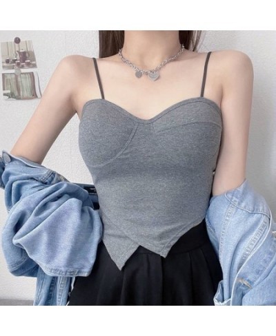 Summer Bra Cotton Crop Tops Chest Padded Spaghetti Strap Vest Top for Women Sexy Slim Shoulder Sleeveless Camisole Underwear ...