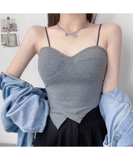 Summer Bra Cotton Crop Tops Chest Padded Spaghetti Strap Vest Top for Women Sexy Slim Shoulder Sleeveless Camisole Underwear ...