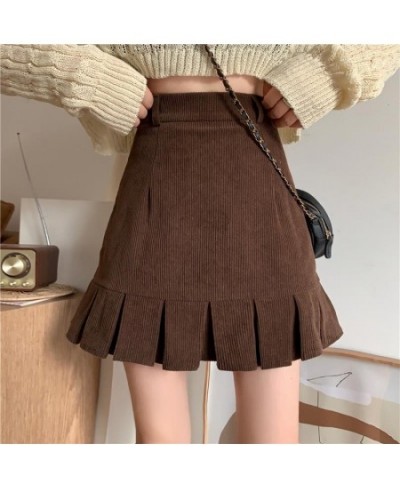 Corduroy Mini Skirts Women Fashion Autumn Korean Retro Vintage Females All-match High Waist A-line Skirt Chic $25.36 - Bottoms