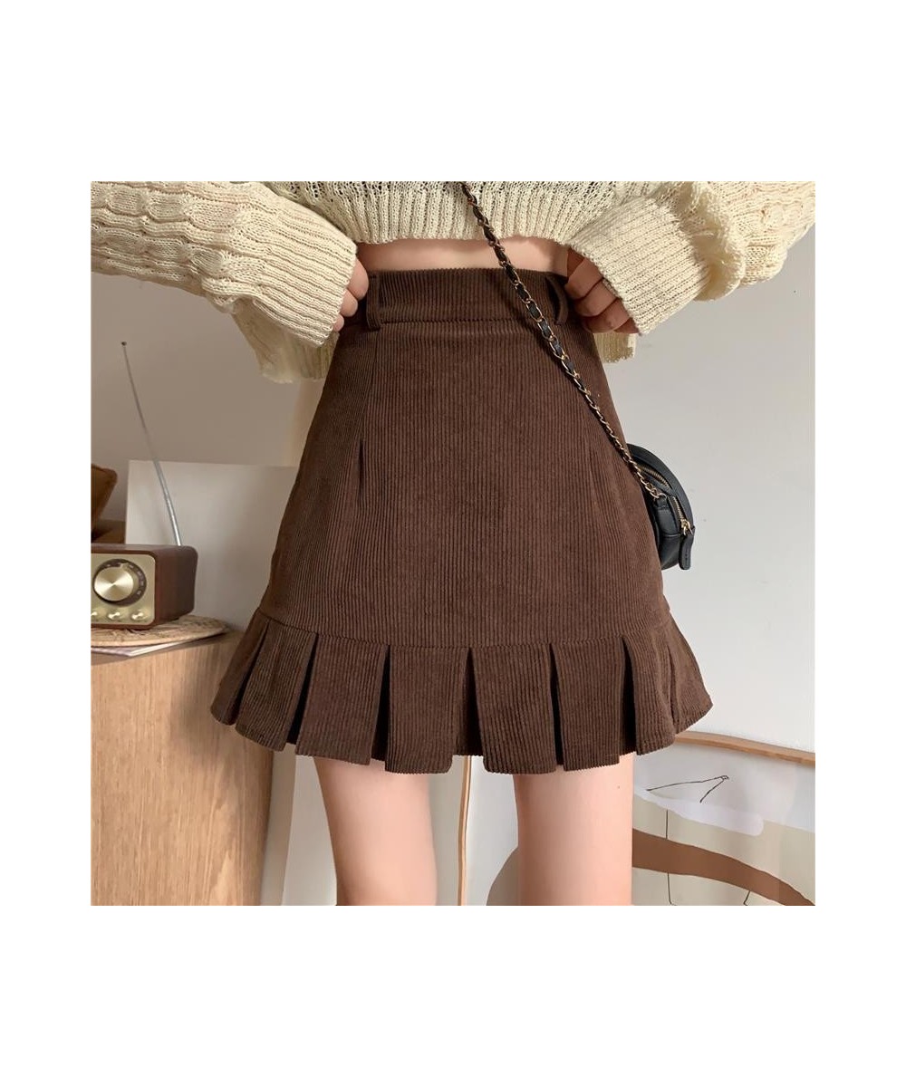 Corduroy Mini Skirts Women Fashion Autumn Korean Retro Vintage Females All-match High Waist A-line Skirt Chic $25.36 - Bottoms