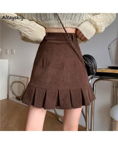 Corduroy Mini Skirts Women Fashion Autumn Korean Retro Vintage Females All-match High Waist A-line Skirt Chic $25.36 - Bottoms