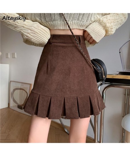 Corduroy Mini Skirts Women Fashion Autumn Korean Retro Vintage Females All-match High Waist A-line Skirt Chic $25.36 - Bottoms