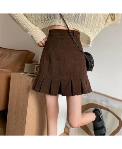 Corduroy Mini Skirts Women Fashion Autumn Korean Retro Vintage Females All-match High Waist A-line Skirt Chic $25.36 - Bottoms