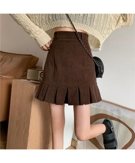 Corduroy Mini Skirts Women Fashion Autumn Korean Retro Vintage Females All-match High Waist A-line Skirt Chic $25.36 - Bottoms