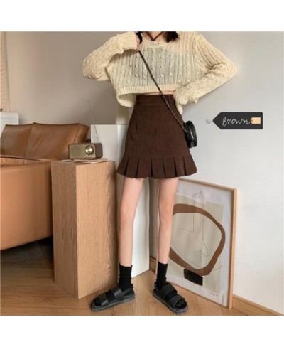 Corduroy Mini Skirts Women Fashion Autumn Korean Retro Vintage Females All-match High Waist A-line Skirt Chic $25.36 - Bottoms