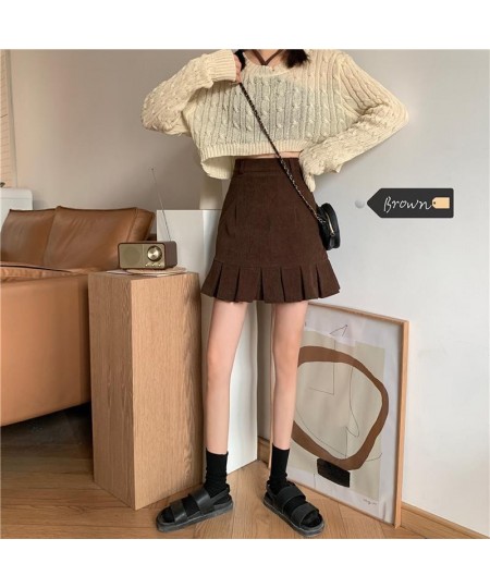 Corduroy Mini Skirts Women Fashion Autumn Korean Retro Vintage Females All-match High Waist A-line Skirt Chic $25.36 - Bottoms