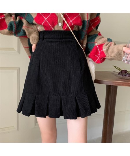 Corduroy Mini Skirts Women Fashion Autumn Korean Retro Vintage Females All-match High Waist A-line Skirt Chic $25.36 - Bottoms