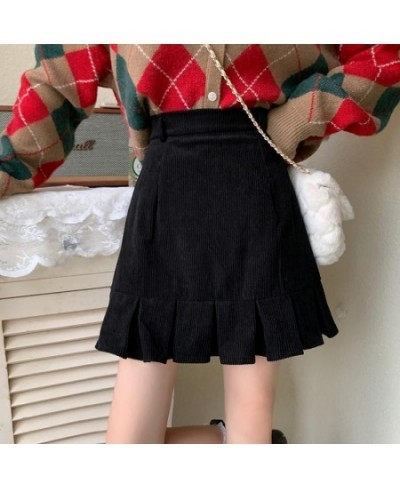 Corduroy Mini Skirts Women Fashion Autumn Korean Retro Vintage Females All-match High Waist A-line Skirt Chic $25.36 - Bottoms