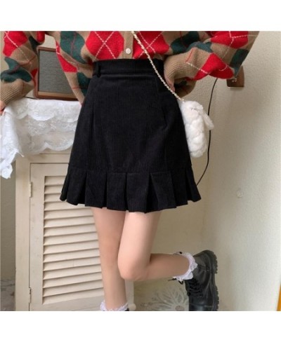 Corduroy Mini Skirts Women Fashion Autumn Korean Retro Vintage Females All-match High Waist A-line Skirt Chic $25.36 - Bottoms