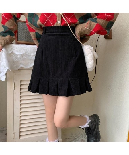 Corduroy Mini Skirts Women Fashion Autumn Korean Retro Vintage Females All-match High Waist A-line Skirt Chic $25.36 - Bottoms