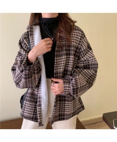 Vintage Harajuku Thick Plush Warm Plaid Shirts Women Autumn Winter Loose Long Sleeve Casual Blouse Korean Y2k Tops New $35.95...