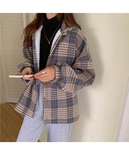 Vintage Harajuku Thick Plush Warm Plaid Shirts Women Autumn Winter Loose Long Sleeve Casual Blouse Korean Y2k Tops New $35.95...