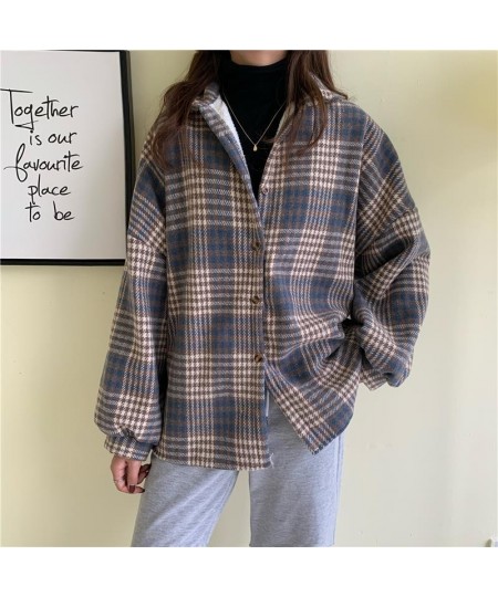 Vintage Harajuku Thick Plush Warm Plaid Shirts Women Autumn Winter Loose Long Sleeve Casual Blouse Korean Y2k Tops New $35.95...