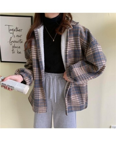 Vintage Harajuku Thick Plush Warm Plaid Shirts Women Autumn Winter Loose Long Sleeve Casual Blouse Korean Y2k Tops New $35.95...