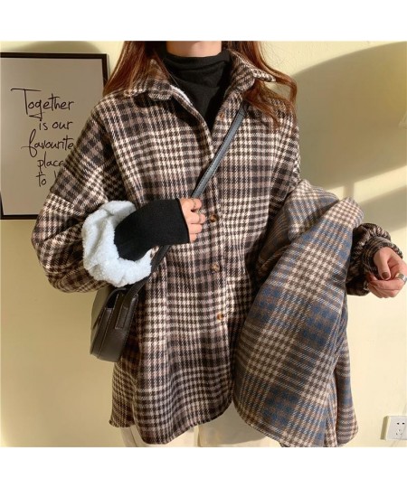 Vintage Harajuku Thick Plush Warm Plaid Shirts Women Autumn Winter Loose Long Sleeve Casual Blouse Korean Y2k Tops New $35.95...