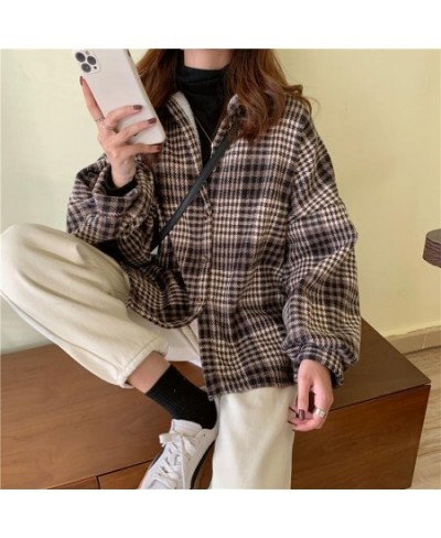 Vintage Harajuku Thick Plush Warm Plaid Shirts Women Autumn Winter Loose Long Sleeve Casual Blouse Korean Y2k Tops New $35.95...