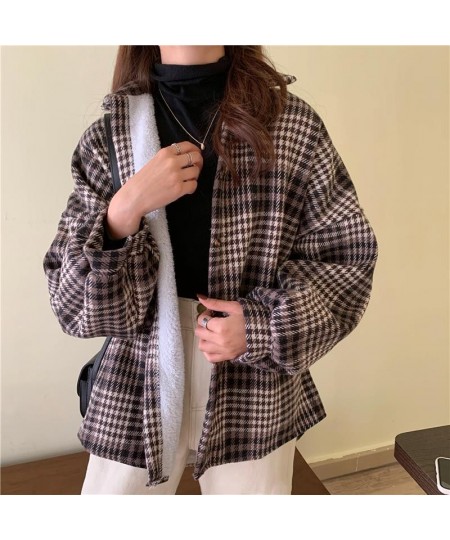 Vintage Harajuku Thick Plush Warm Plaid Shirts Women Autumn Winter Loose Long Sleeve Casual Blouse Korean Y2k Tops New $35.95...