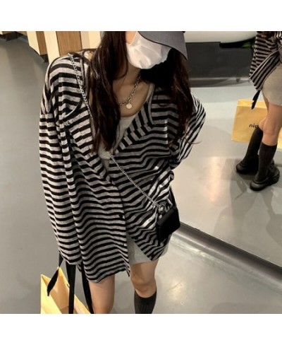 2000s Striped Cardigan Korean Fashion Autumn Button Up Long Sleeve Baggy Style Coats Harajuku Grunge Vitnage Long Tops $41.11...