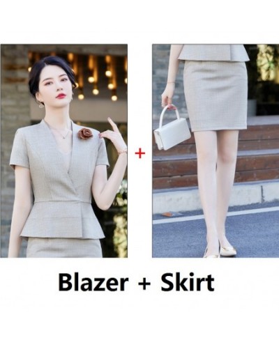 Fashion Causal Blazer Women Business Suits Skirt and Jacket Set Summer Ladies Work Office Uniform Style (Brooch Not Included)...