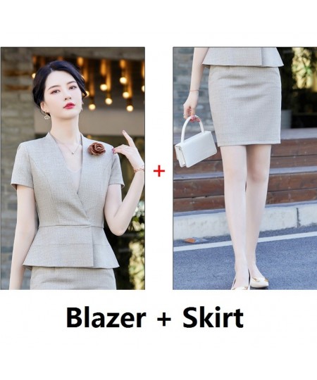 Fashion Causal Blazer Women Business Suits Skirt and Jacket Set Summer Ladies Work Office Uniform Style (Brooch Not Included)...