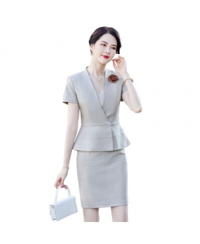 Fashion Causal Blazer Women Business Suits Skirt and Jacket Set Summer Ladies Work Office Uniform Style (Brooch Not Included)...