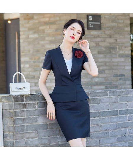 Fashion Causal Blazer Women Business Suits Skirt and Jacket Set Summer Ladies Work Office Uniform Style (Brooch Not Included)...