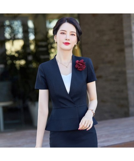 Fashion Causal Blazer Women Business Suits Skirt and Jacket Set Summer Ladies Work Office Uniform Style (Brooch Not Included)...