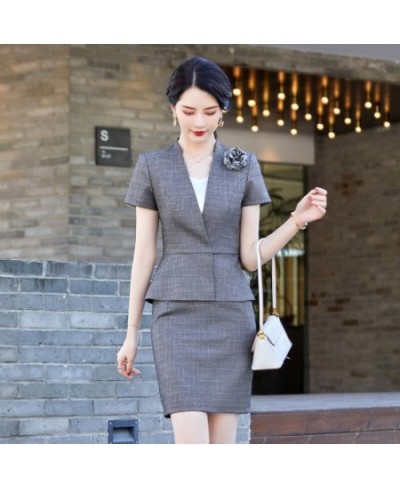 Fashion Causal Blazer Women Business Suits Skirt and Jacket Set Summer Ladies Work Office Uniform Style (Brooch Not Included)...