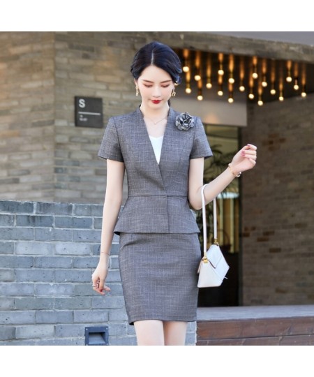 Fashion Causal Blazer Women Business Suits Skirt and Jacket Set Summer Ladies Work Office Uniform Style (Brooch Not Included)...