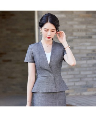 Fashion Causal Blazer Women Business Suits Skirt and Jacket Set Summer Ladies Work Office Uniform Style (Brooch Not Included)...