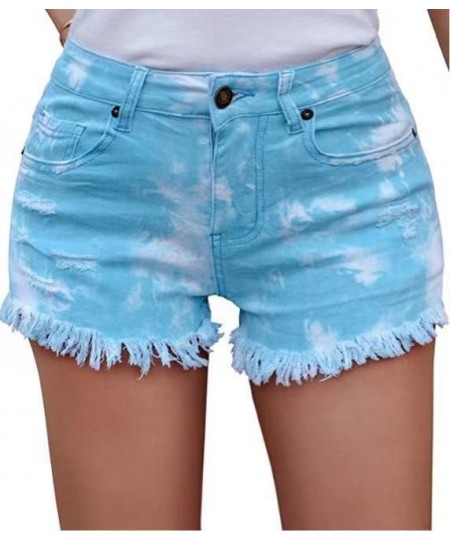 Women Medium Waist Light Washed Tie Dyed Tassel Hole Denim Shorts Female Cut Out Super Shorts Nightclub $32.88 - Bottoms