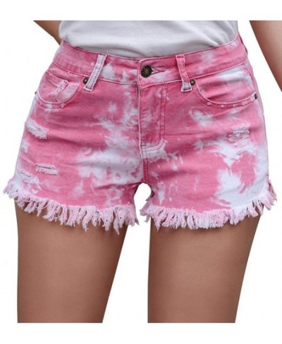 Women Medium Waist Light Washed Tie Dyed Tassel Hole Denim Shorts Female Cut Out Super Shorts Nightclub $32.88 - Bottoms