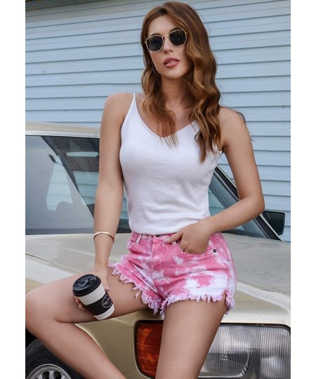 Women Medium Waist Light Washed Tie Dyed Tassel Hole Denim Shorts Female Cut Out Super Shorts Nightclub $32.88 - Bottoms