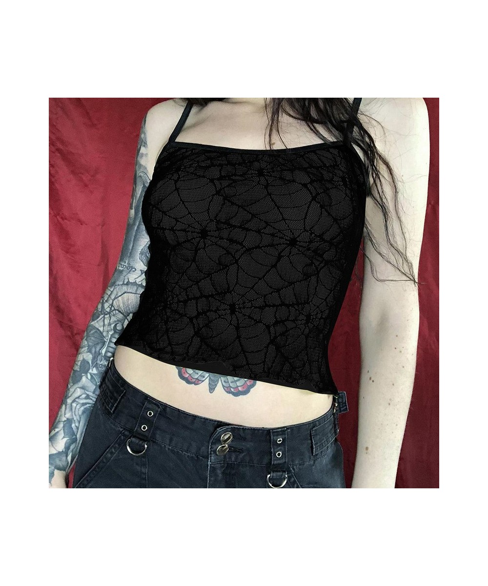 Y2K Gothic Spider Web Lace Corset Crop Top Vintage Sexy Backless Sleeveless Camis Tank Tops Grunge Women Clothing Streetwear ...