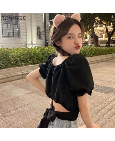 Blouses Women Back-bow Summer Friends Casual Fit Mujer Ropa Cropped Female Basic Blusas High Street College Student Daily $22...