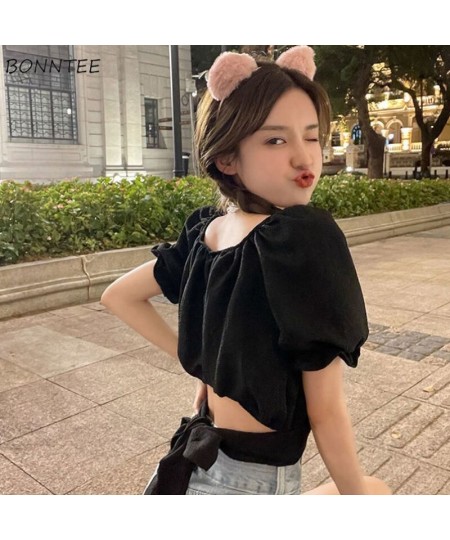 Blouses Women Back-bow Summer Friends Casual Fit Mujer Ropa Cropped Female Basic Blusas High Street College Student Daily $22...