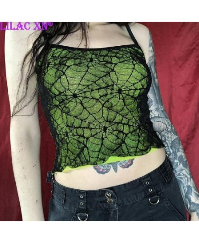 Y2K Gothic Spider Web Lace Corset Crop Top Vintage Sexy Backless Sleeveless Camis Tank Tops Grunge Women Clothing Streetwear ...