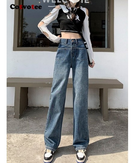 High Waisted Jeans for Women 2022 Fashion Vintage Streetwear Mom Jeans Wide Leg Jeans Straight Full Length Y2k Pants $55.82 -...