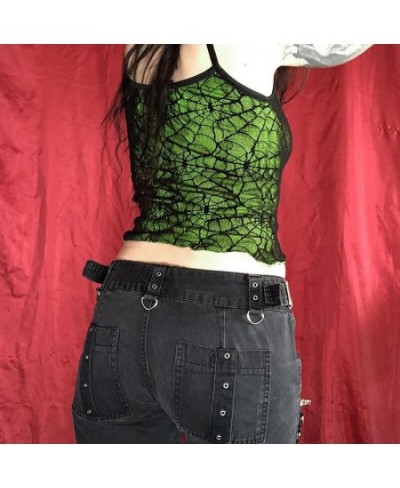 Y2K Gothic Spider Web Lace Corset Crop Top Vintage Sexy Backless Sleeveless Camis Tank Tops Grunge Women Clothing Streetwear ...